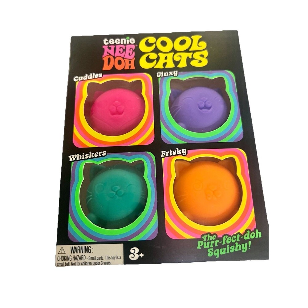 Nee Doh Teenie Cool Cats Squeeze Ball Pink Purple Green Orange Set Schylling